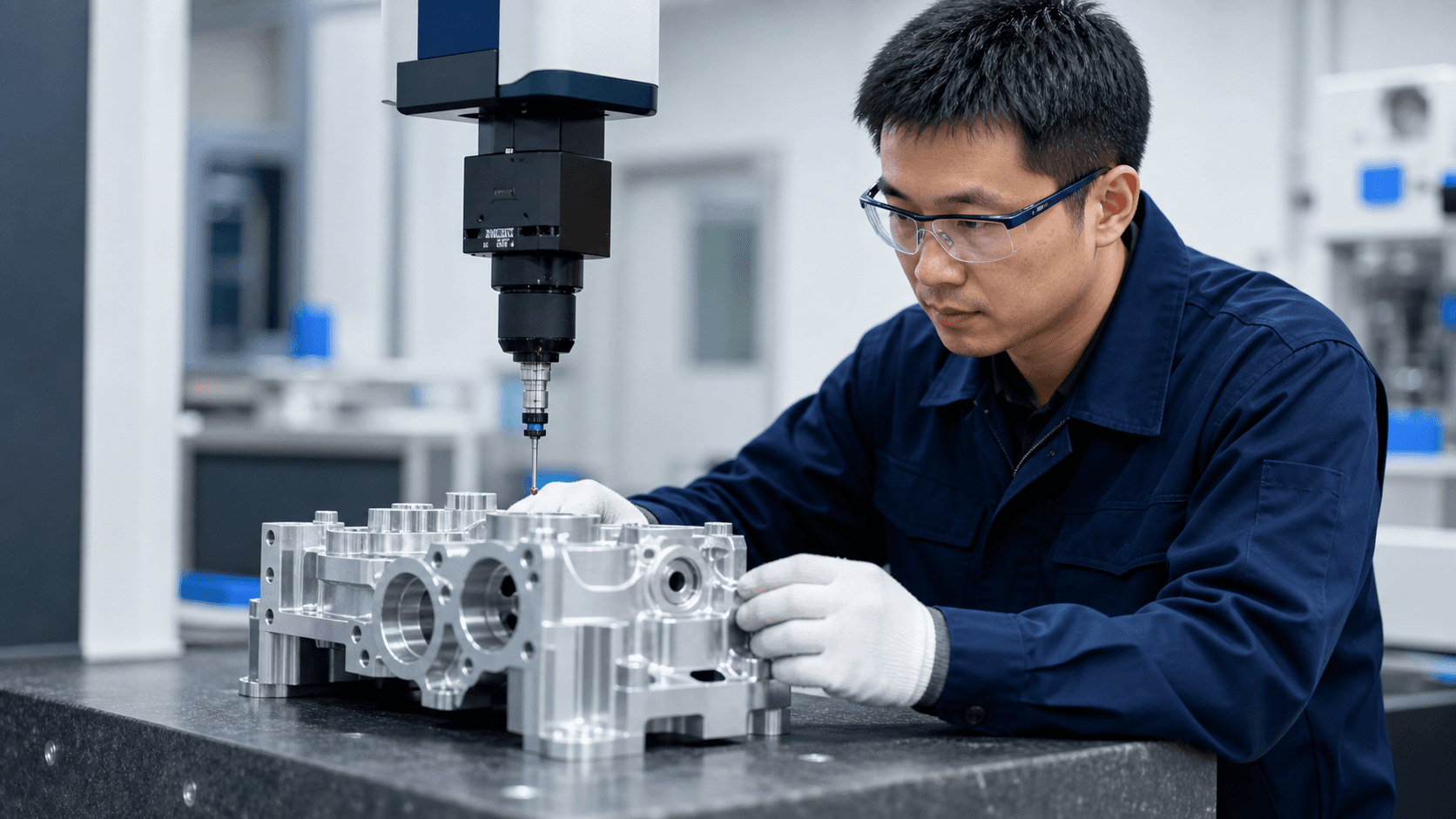 Ingeniero inspeccionando una pieza mecanizada