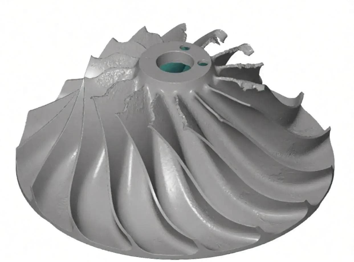 Damaged impeller shown through physical and captured geometry evidence, view 2